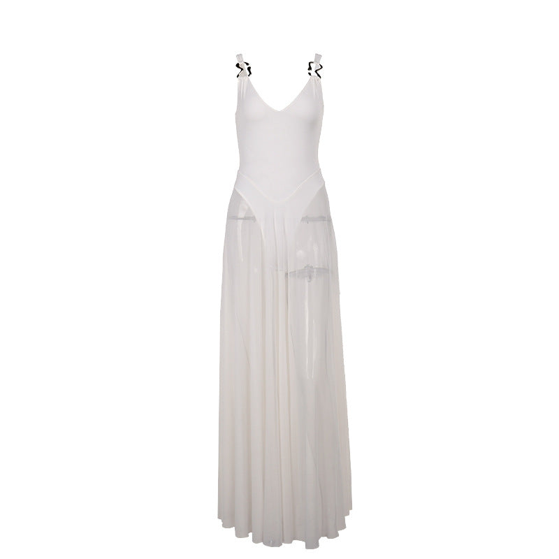 Autumn Sexy Maxi Dress Vacation Slim Fit Mesh A Line Dress  DestGlow