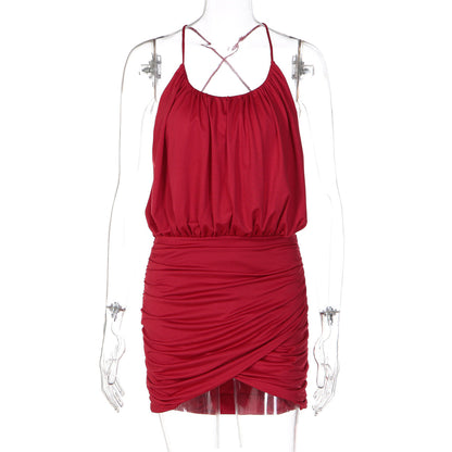 Summer Women Clothing Sexy Sexy Elegant Halter Backless Ruffle Hip Dress  DestGlow