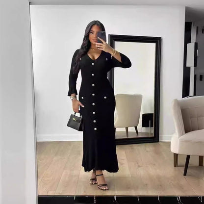 Fall Winter Long Slim Fit Slimming Knitted Long Sleeved Dress by Ragazza
