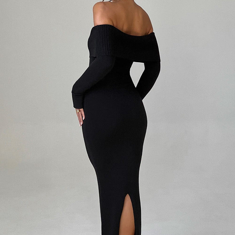Women Sexy Sexy off Shoulder Long Sleeve off Shoulder Knitted Dress Women by Ragazza