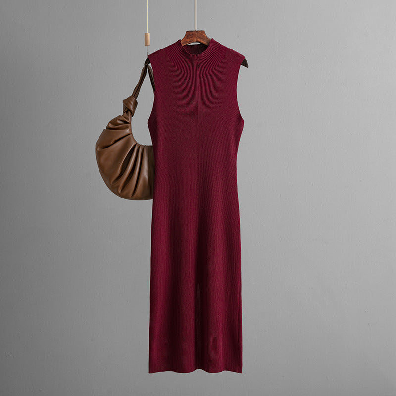 Solid Color Slim Fit Stretch Knitted Sleeveless Vest Summer All Matching Sheath Dress by Ragazza