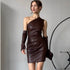 Faux Leather Dress Street Hipster Women Clothing Diagonal Collar Sleeveless Oversleeve Tight Waist Sheath Dress by Ragazza