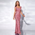 Middle East Solid Color U Collar Sequined Strap High Waist Evening Dress Fishtail Dress Maxi Dress by Ragazza