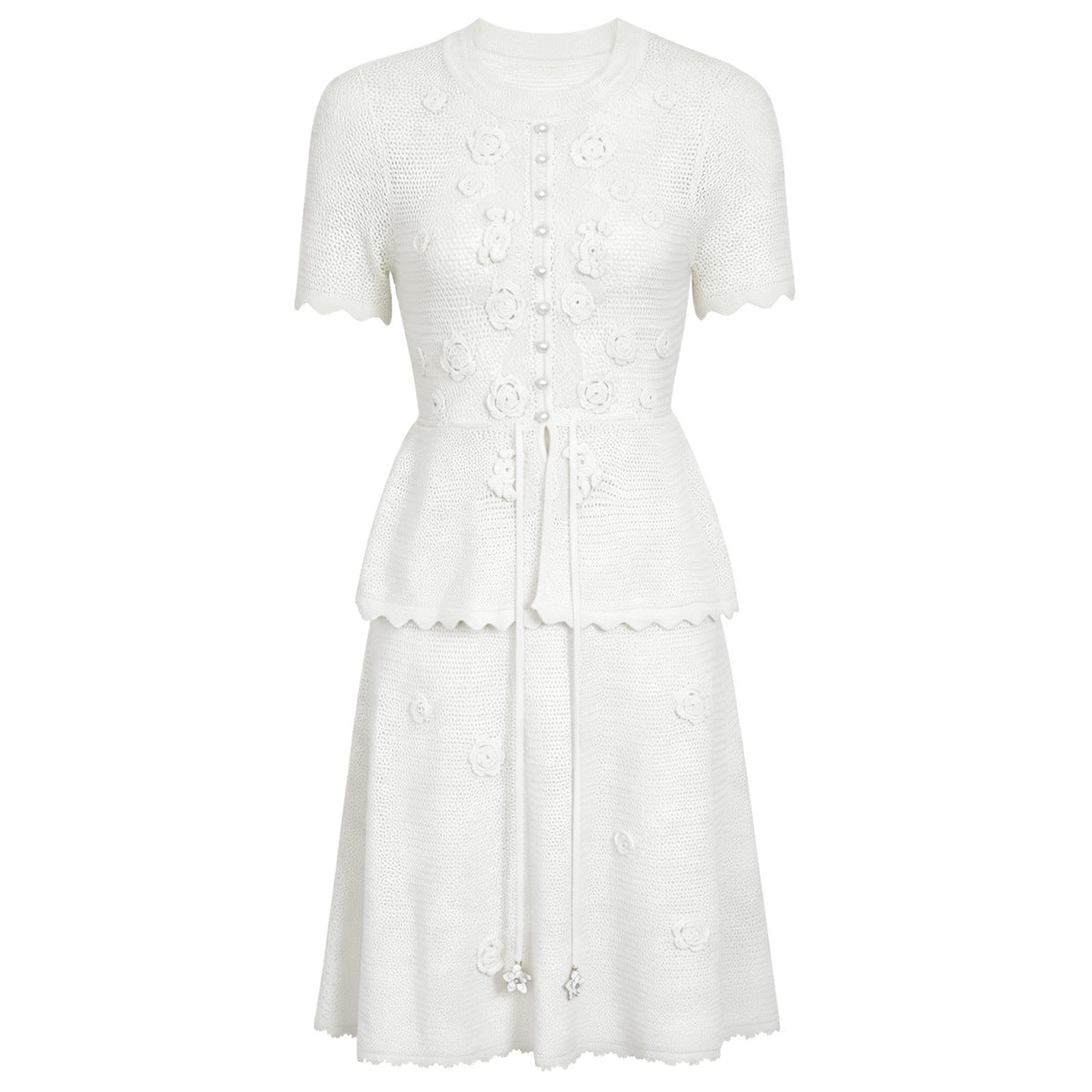 Summer Fashionable Knitted Heavy Embroidery Slimming Short Sleeve Dress for Women  DestGlow