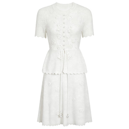 Summer Fashionable Knitted Heavy Embroidery Slimming Short Sleeve Dress for Women  DestGlow