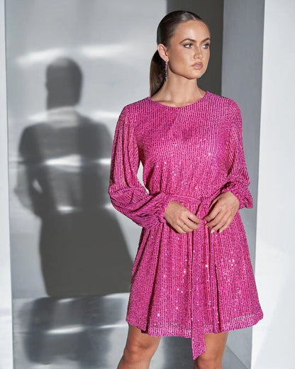 Festival Party Fashionable Sequ Sequin Color Waist-Tight Dress by Ragazza