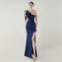 One Shoulder Craft Wave the Craft of Design Gross Satin High Slit Sexy Evening Dress Dinner Party Wedding Social Networking by Ragazza