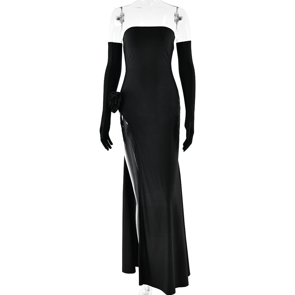 Women Clothing Dress Sexy Tube Top Inlay Sleeveless Split Backless Dress by Ragazza