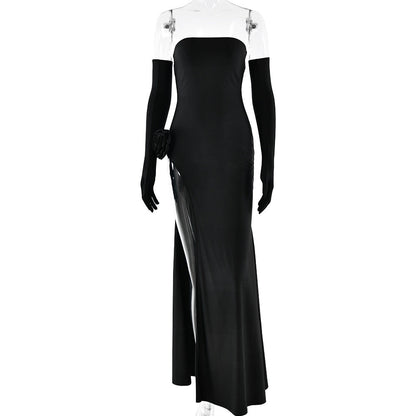 Women Clothing Dress Sexy Tube Top Inlay Sleeveless Split Backless Dress by Ragazza