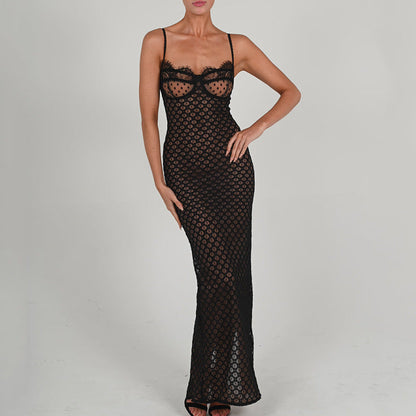 Autumn Sexy Suspender Tight Dress Lace Backless Split Polka Dot Dress by Ragazza