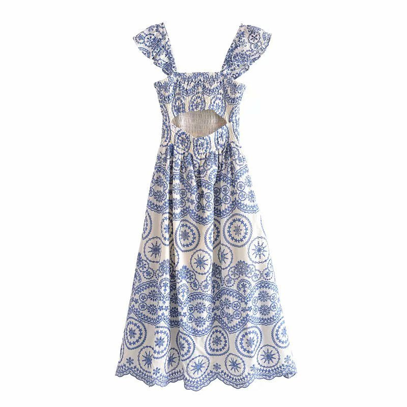 Women Hollow Out Cutout Embroidered Strap Dress by Ragazza