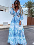Women Wear Spring Long Printed V neck Long Sleeve Elegant Dress by Ragazza