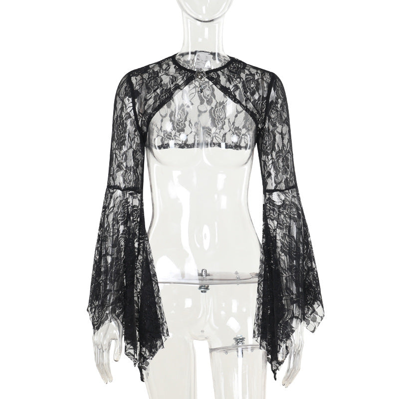 Autumn Elegant Lace Batwing Sleeve Irregular Asymmetric Overhaul Waistcoat Top Women by Ragazza