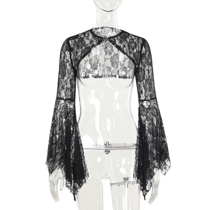 Autumn Elegant Lace Batwing Sleeve Irregular Asymmetric Overhaul Waistcoat Top Women by Ragazza