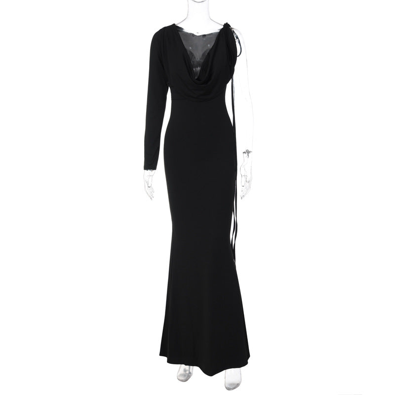Women Clothing Autumn Winter Sexy Solid Color One Shoulder Slim Dress by Ragazza