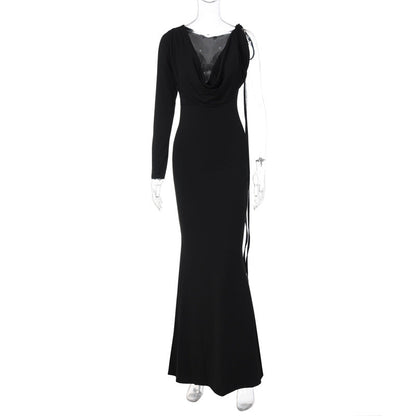 Women Clothing Autumn Winter Sexy Solid Color One Shoulder Slim Dress by Ragazza