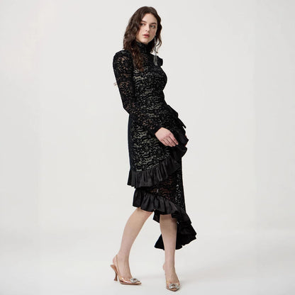 Women Wear Slim Flocking Dress Evening Dress Party Gathering Fishtail Dress  DestGlow