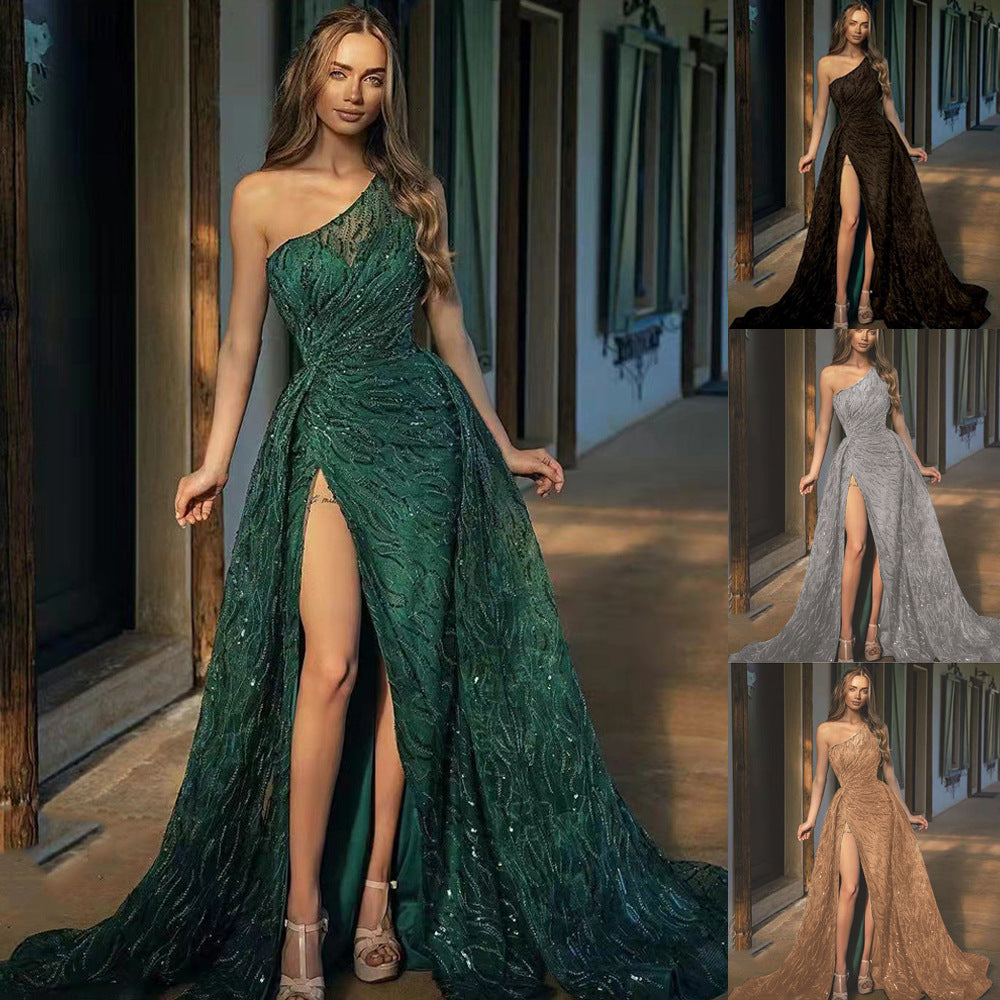 Spring Summer Women Clothing off-Shoulder Split Maxi Dress Toast Dress Sequin Sling Evening Dress by Ragazza
