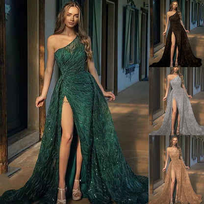 Spring Summer Women Clothing off-Shoulder Split Maxi Dress Toast Dress Sequin Sling Evening Dress by Ragazza