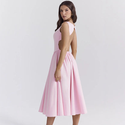 Summer Women Sexy Elegant Backless Solid Color Backless Dress Women by Ragazza