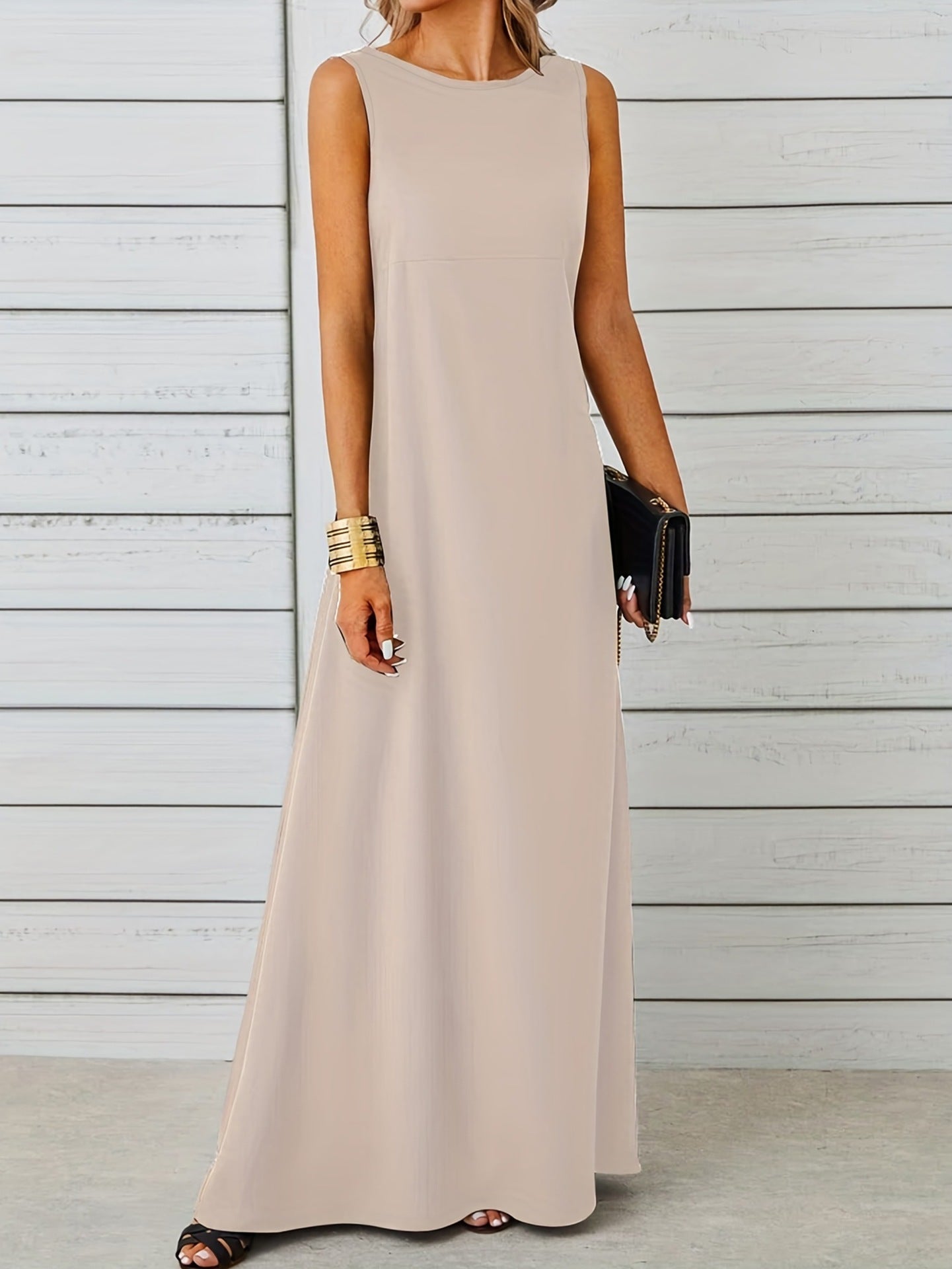 Sexy Sleeveless Dress Solid Color Mid Length Slim Strap Vest Dress by Ragazza
