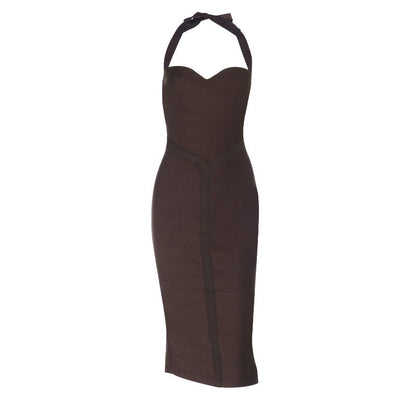 Hip Maxi Dress Knitted Wide Sunken Stripe Halter Tight Dress by Ragazza