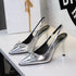 Sexy Nightclub Goddess High Heels Bow Patent Leather Pointed Toe Slingback Back Strap Pumps  DestGlow