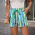 Women Clothing Casual Vertical Stripes Contrast Color Drawstring Pocket Beach Pants Sports Short Pants Summer by Ragazza