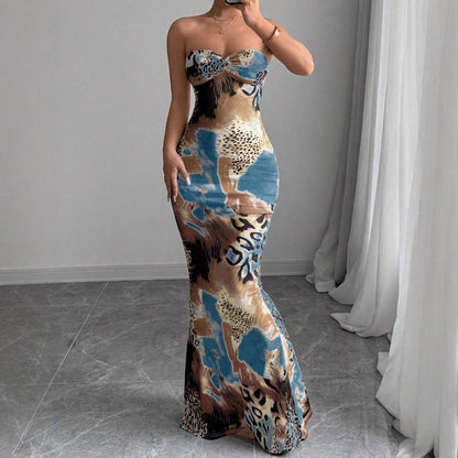 Summer Women Clothing Sexy Pure Want to Print Tube Top Sleeveless Backless Dress by Ragazza