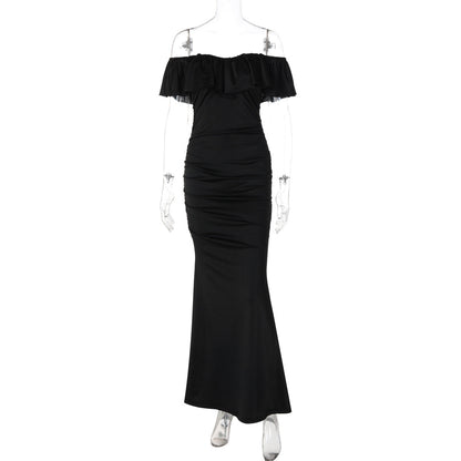 Women Clothing Summer Tube Top off Shoulder Fashionable Pleated Waist Slimming Dress  DestGlow