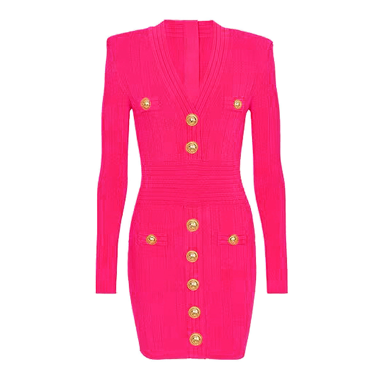 High Quality Knitted Fabric V neck Slim Fit Slimming Long Sleeves Dress by Ragazza