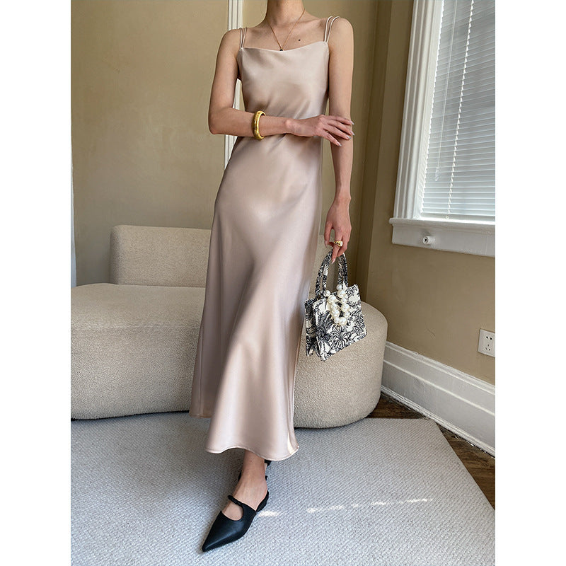 Chic Chinese Ribbon Design French Satin Glossy Drape Dress by Ragazza