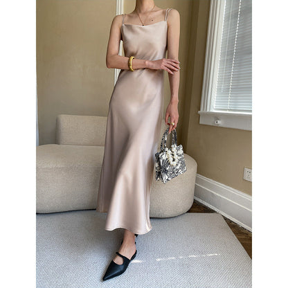 Chic Chinese Ribbon Design French Satin Glossy Drape Dress by Ragazza