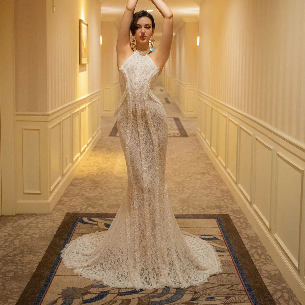 Chinese Retro Morning Gowns Bridal Wedding Toast Dress White Dress Cheongsam Slim Fit Evening Dress by Ragazza