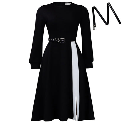 Women Clothing Long Sleeve round Neck Solid Color High Waist Elegant Spliced African Dress by Ragazza