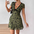 Summer Lady Sexy Floral Embroidered V neck Color Contrast Edge A line Dress by Ragazza