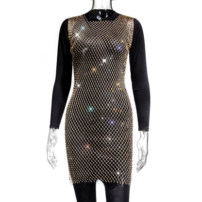 Rhinestone Fishnet Top Summer Popular Mesh Rhinestone Women Clothing Short Sleeve by Ragazza