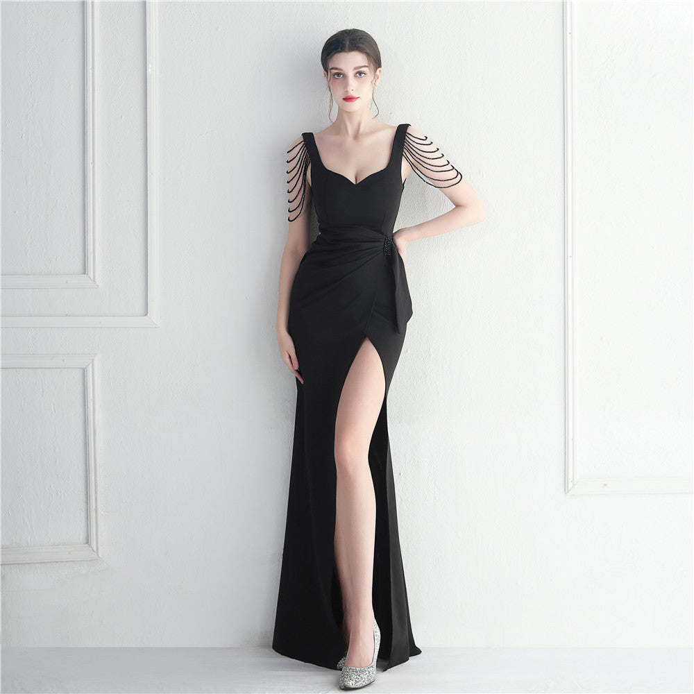 Craft Beaded Car Model Bridesmaid Performance Wedding Long Slit Evening Dress by Ragazza