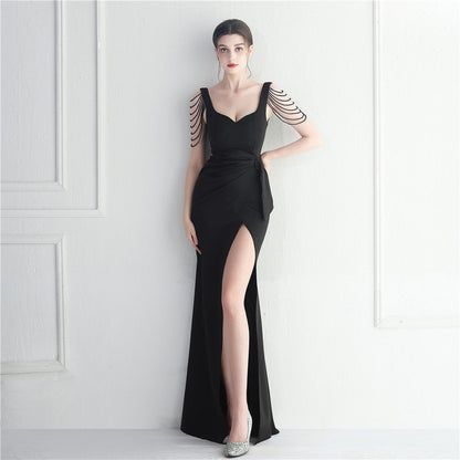 Craft Beaded Car Model Bridesmaid Performance Wedding Long Slit Evening Dress by Ragazza
