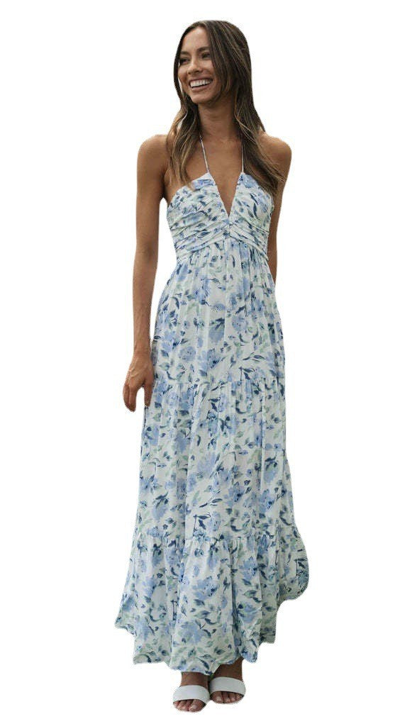 Women V neck Brace Maxi Dress Elegant Shoulder Baring Sleeveless Sling by Ragazza