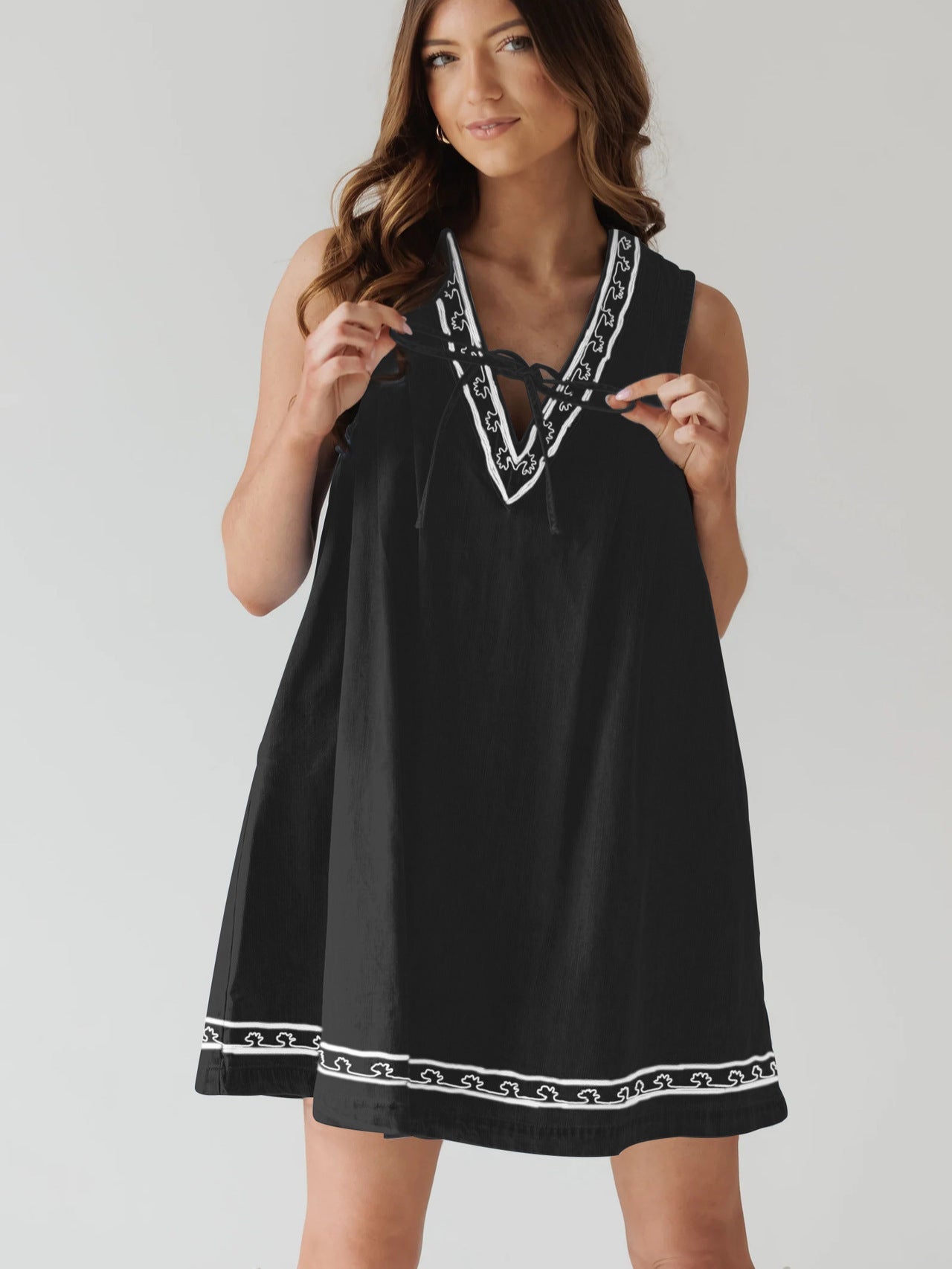 Summer Street Hipster V neck Sleeveless Embroidered Vest Denim Dress by Ragazza