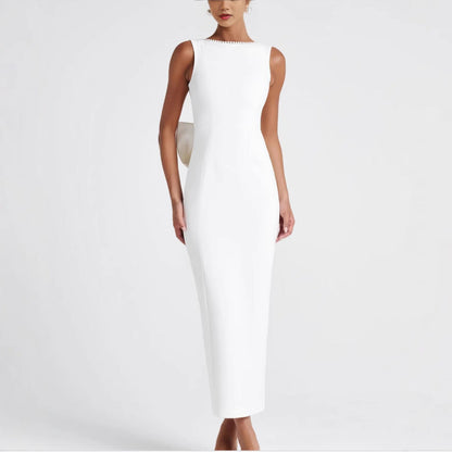 Socialite Black White Contrast Color Sleeveless Dress Spring Summer Sexy Backless Pearl Bow Dress  DestGlow