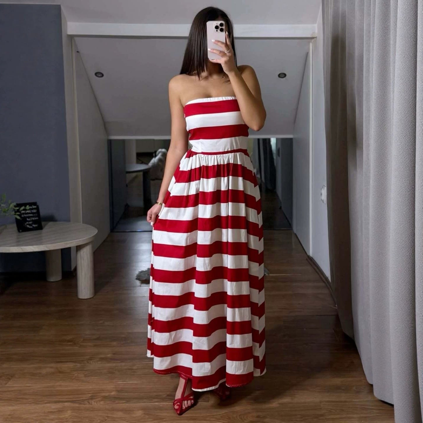 Women Dress Striped Print Wrapped Chest Swing Sexy Vacation Maxi Dress  DestGlow