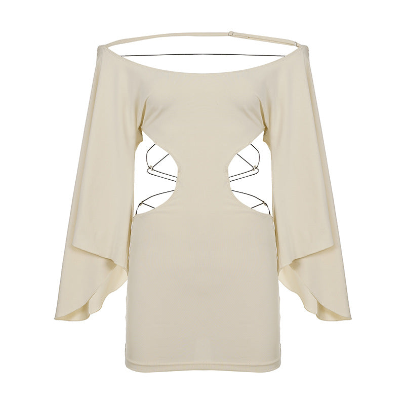 Women Clothing Crossover Lace Up Cutout Off Shoulder Batwing Sleeve Designer Dress by Ragazza