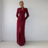 Autumn French Solid Color V neck High Waist Slim Slimming Slit Dress by Ragazza