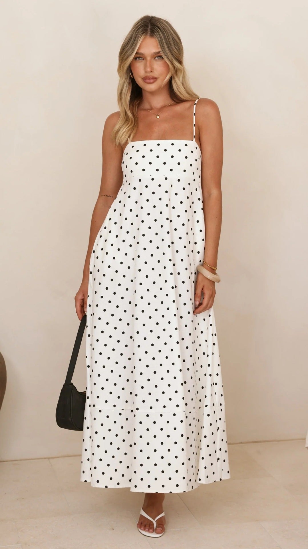 Arrival Dress Polka Dot Print High Waist Big Swing Vacation Maxi Dress by Ragazza