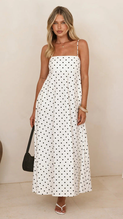 Arrival Dress Polka Dot Print High Waist Big Swing Vacation Maxi Dress by Ragazza