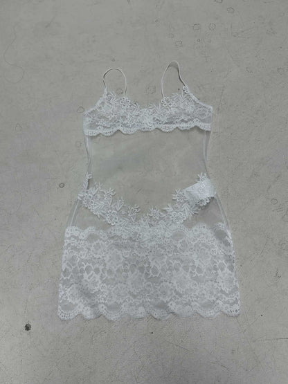 Summer Women Mesh Lace Lace Spaghetti Strap Dress See through Sexy Nightdress Vacation Maxi Dress by Ragazza