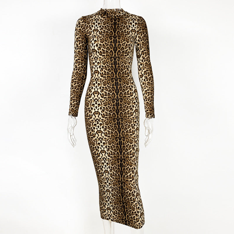 Autumn Winter Women Clothing Leopard Print Long Sleeve Sexy Slim Dress by Ragazza