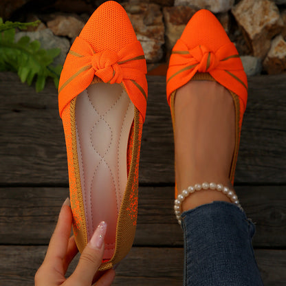 Lightweight Flyknit Soft Bottom Gommino Women Spring Autumn Color Blocking Bow Shallow Mouth Pumps  DestGlow
